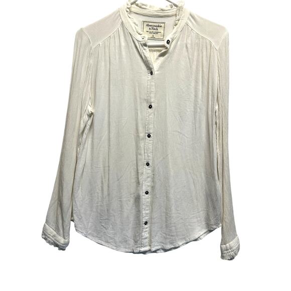 Abercrombie and Fitch LS Women Gauzy Button Up White Blouse Ruffle Collar - Picture 1 of 9